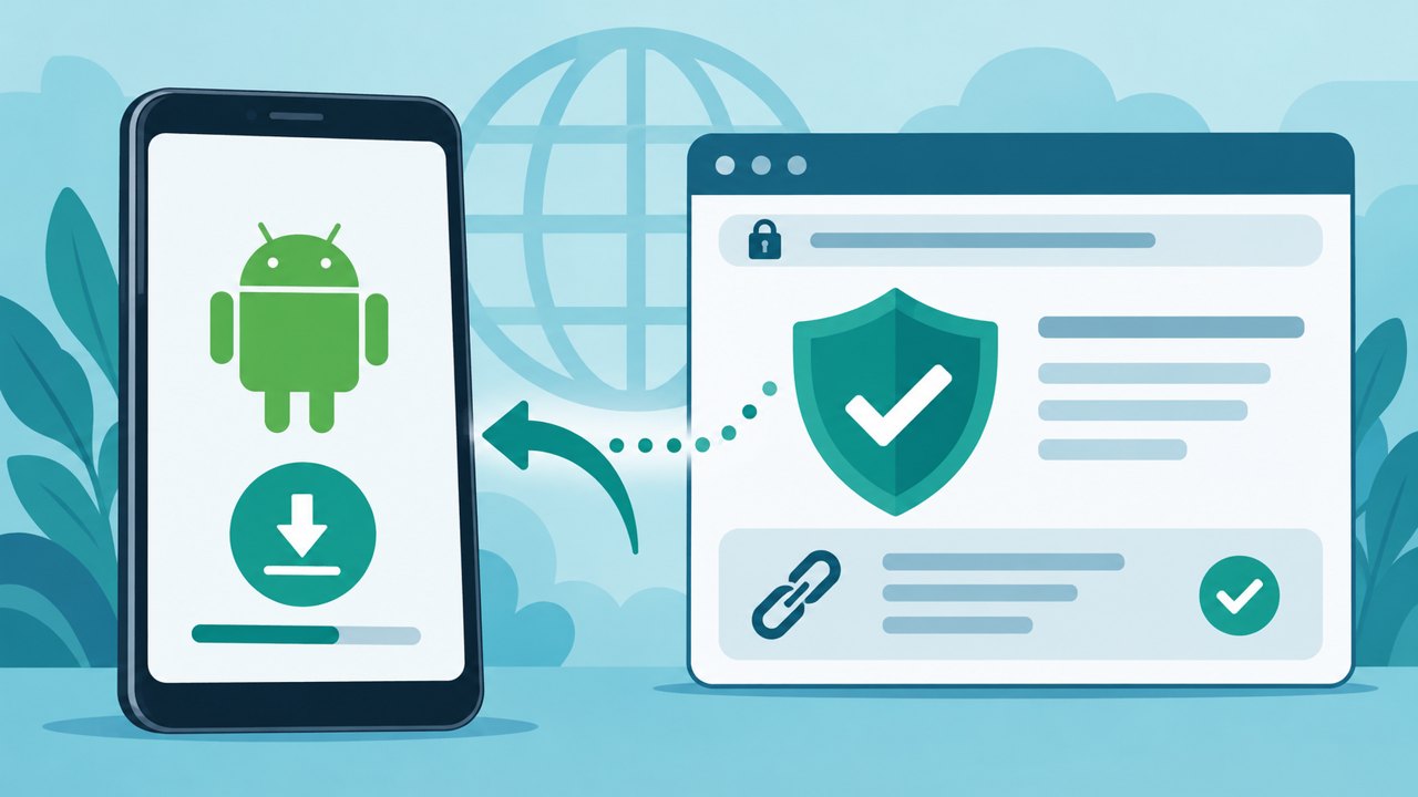 示意：核对 Android 安装包的官方网站来源