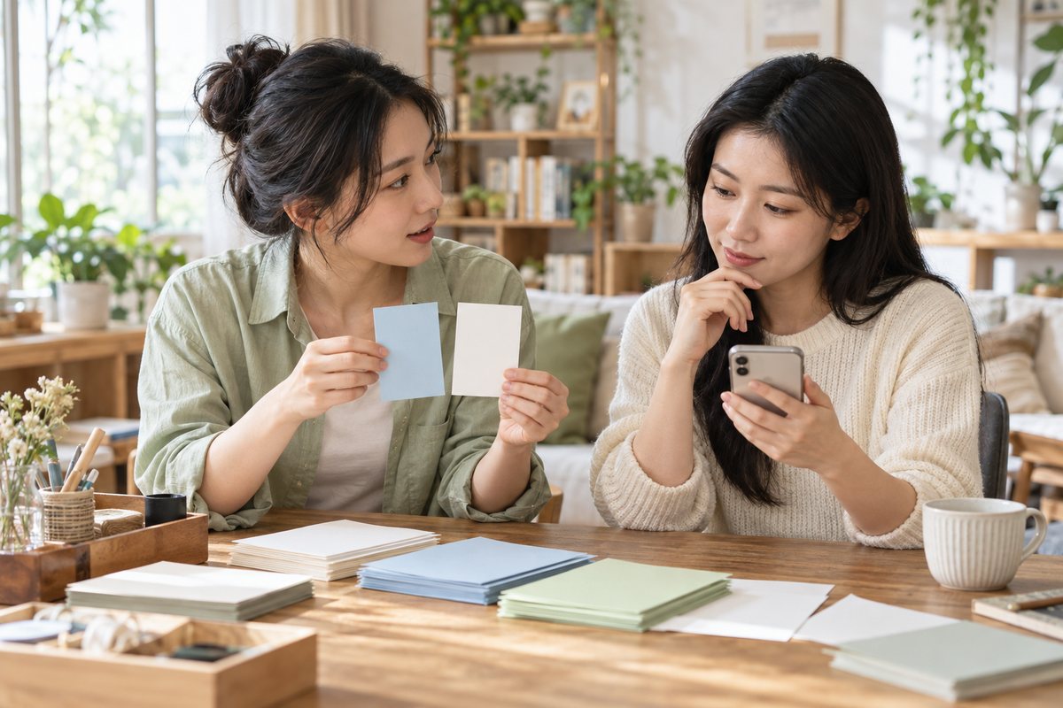 对照同尺寸的白卡与蓝卡并询问是否可作替代